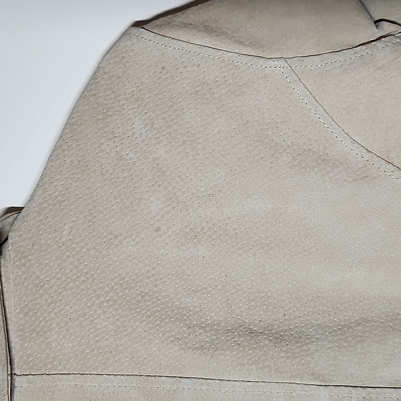 Rag 100% Leather Jacket Neutral Cream Front Button Entry Pockets Medium - Picture 11 of 11